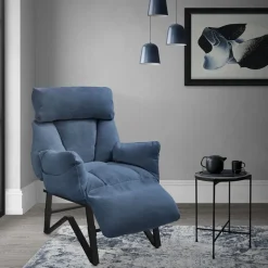 Loungesessel mit Armlehnen Blau Relaxsessel mit Leinenbezug ML-Design-ECD Germany New