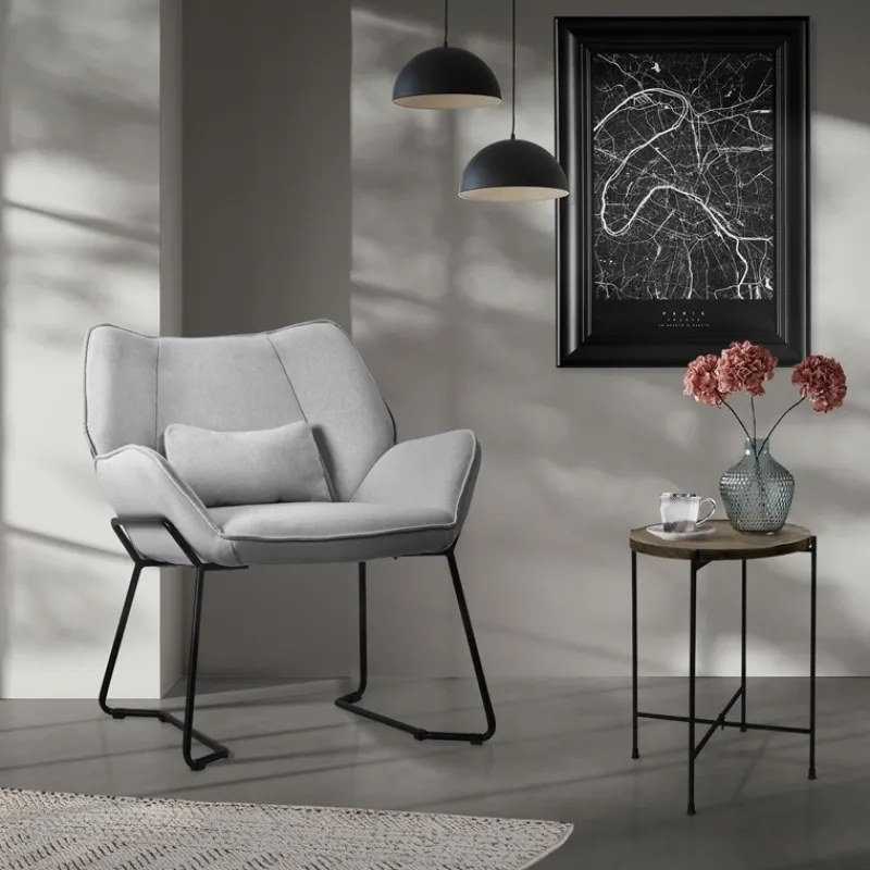 Loungesessel mit Armlehnen Hellgrau Relaxsessel mit Leinenbezug ML-Design-ECD Germany Clearance