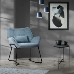 Loungesessel mit Armlehnen Blau Relaxsessel mit Leinenbezug ML-Design-ECD Germany