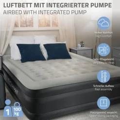 Luftmatratze Luftbett mit eingebauter Luftpumpe für 1 Person 196x97x47 cm Grau ML-Design-ECD Germany Best