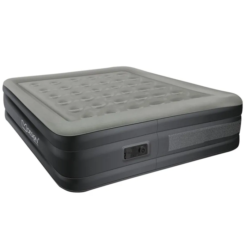 Luftmatratze Luftbett mit eingebauter Luftpumpe für 2 Personen 203x157x47 cm Grau ML-Design-ECD Germany Best