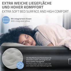 Luftmatratze Luftbett mit eingebauter Luftpumpe für 2 Personen 203x157x47 cm Grau ML-Design-ECD Germany Best