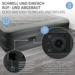 Luftmatratze Luftbett mit eingebauter Luftpumpe für 2 Personen 203x157x47 cm Grau ML-Design-ECD Germany Best
