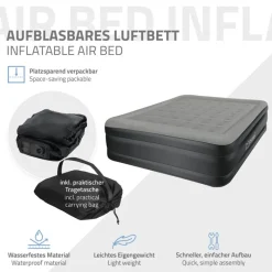 Luftmatratze Luftbett mit eingebauter Luftpumpe für 2 Personen 203x157x47 cm Grau ML-Design-ECD Germany Best