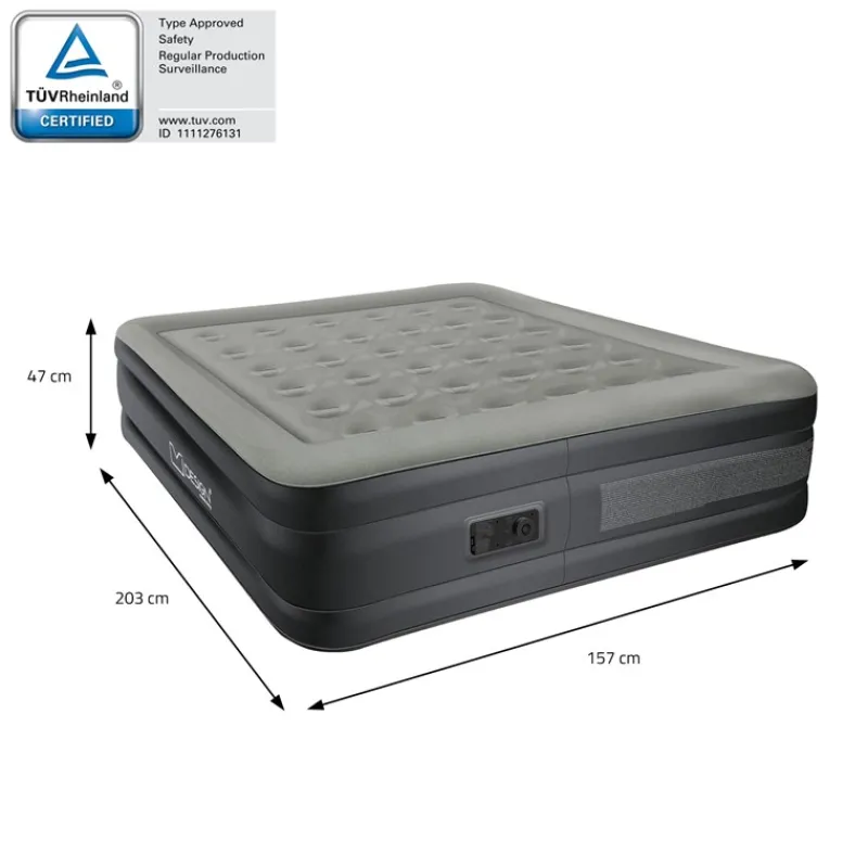 Luftmatratze Luftbett mit eingebauter Luftpumpe für 2 Personen 203x157x47 cm Grau ML-Design-ECD Germany Best