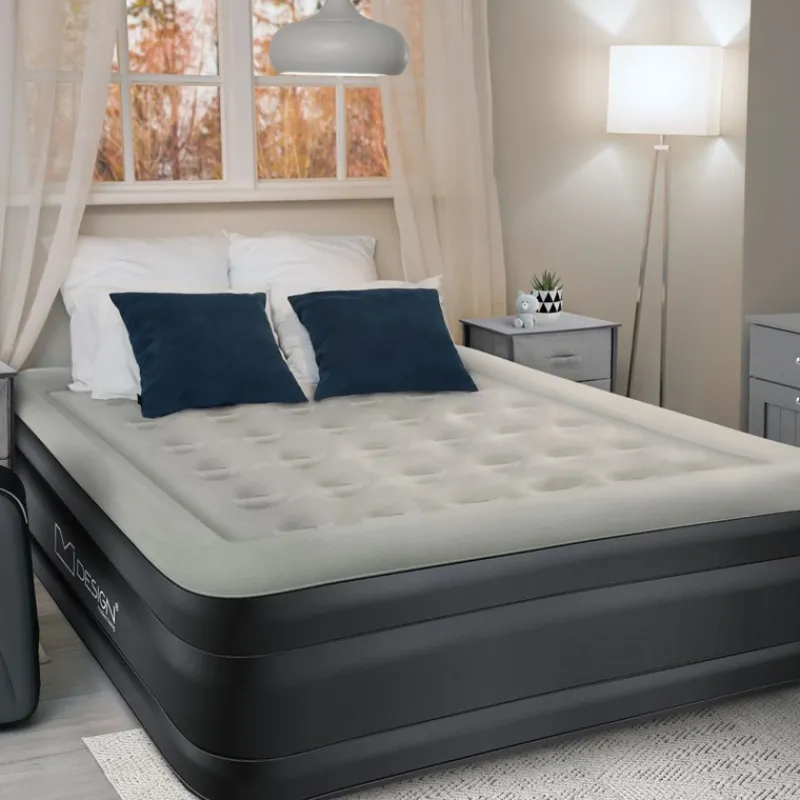 Luftmatratze Luftbett mit eingebauter Luftpumpe für 2 Personen 203x157x47 cm Grau ML-Design-ECD Germany Best