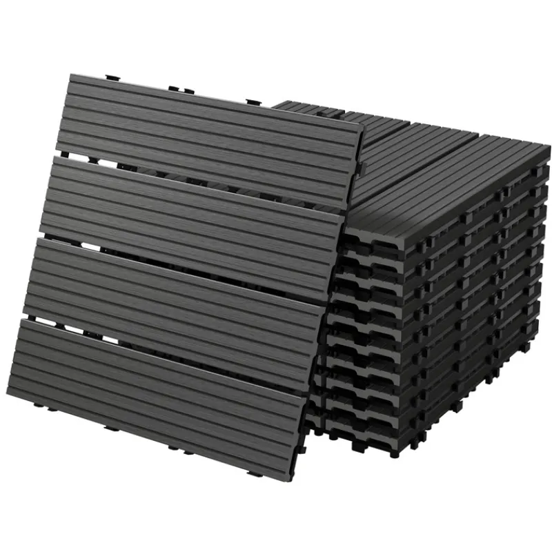 1m² 11 Stück WPC Terrassenfliesen 30x30 cm Anthrazit in Holzoptik Balkon Bodenbelag mit Drainage und Klicksystem Terrassendielen Balkonfliesen-ECD Germany Best