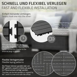 1m² 11 Stück WPC Terrassenfliesen 30x30 cm Anthrazit in Holzoptik Balkon Bodenbelag mit Drainage und Klicksystem Terrassendielen Balkonfliesen-ECD Germany Best