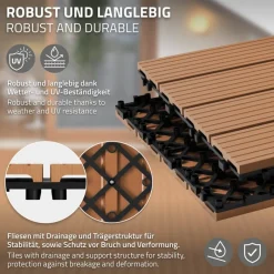 2m² 12 Stück WPC Terrassenfliesen 60x30 cm Hellbraun in Holzoptik Balkon Bodenbelag mit Drainage und Klicksystem Terrassendielen Balkonfliesen-ECD Germany