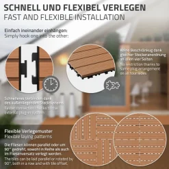2m² 12 Stück WPC Terrassenfliesen 60x30 cm Hellbraun in Holzoptik Balkon Bodenbelag mit Drainage und Klicksystem Terrassendielen Balkonfliesen-ECD Germany