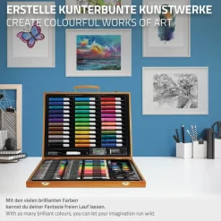 Malset 150-Teilig im Holzkoffer mit Filzstiften, Wachsmalstiften, Ölpastellkreide und Buntstiften-ECD Germany Outlet