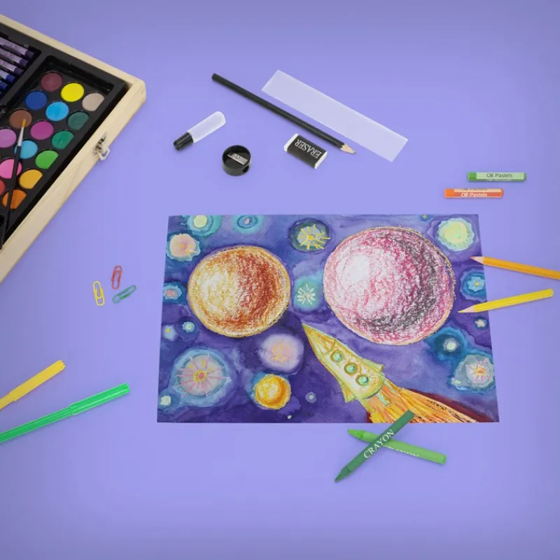 Malset 220-Teilig im Holzkoffer mit Filzstiften, Wachsmalstiften, Ölpastellkreide, Buntstiften und Wasserfarben-ECD Germany Sale