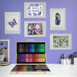 Malset 220-Teilig im Holzkoffer mit Filzstiften, Wachsmalstiften, Ölpastellkreide, Buntstiften und Wasserfarben-ECD Germany Sale