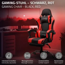 Massage Gaming Stuhl Schwarz/Rot aus PU-Leder ML-Design-ECD Germany New