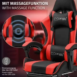 Massage Gaming Stuhl Schwarz/Rot aus PU-Leder ML-Design-ECD Germany New
