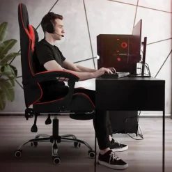 Massage Gaming Stuhl Schwarz/Rot aus PU-Leder ML-Design-ECD Germany New