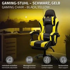 Massage Gaming Stuhl Schwarz/Gelb aus PU-Leder ML-Design-ECD Germany Sale