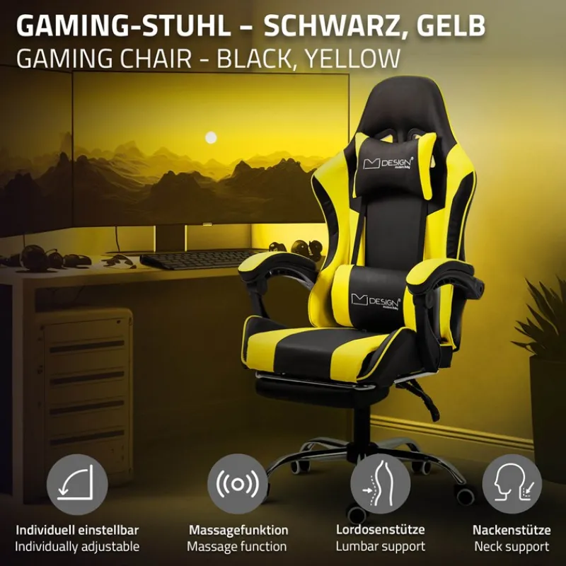Massage Gaming Stuhl Schwarz/Gelb aus PU-Leder ML-Design-ECD Germany Sale