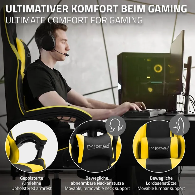 Massage Gaming Stuhl Schwarz/Gelb aus PU-Leder ML-Design-ECD Germany Sale