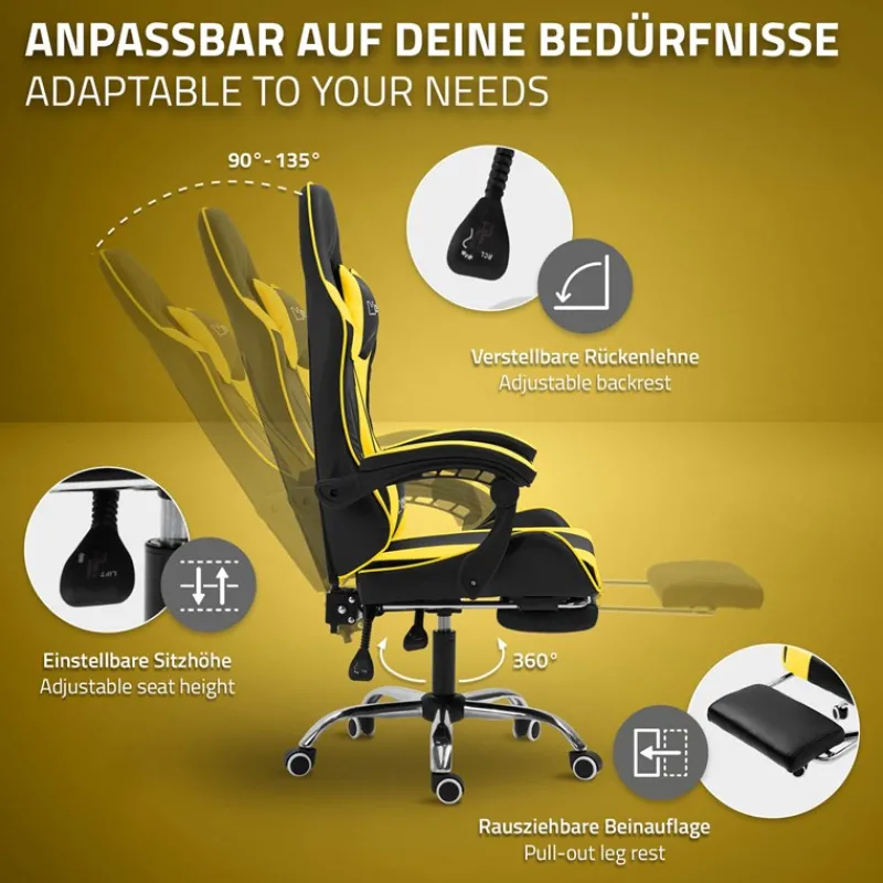 Massage Gaming Stuhl Schwarz/Gelb aus PU-Leder ML-Design-ECD Germany Sale