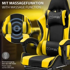 Massage Gaming Stuhl Schwarz/Gelb aus PU-Leder ML-Design-ECD Germany Sale