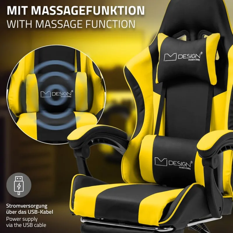 Massage Gaming Stuhl Schwarz/Gelb aus PU-Leder ML-Design-ECD Germany Sale