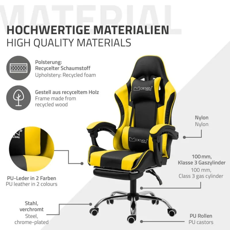 Massage Gaming Stuhl Schwarz/Gelb aus PU-Leder ML-Design-ECD Germany Sale