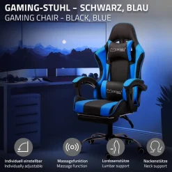 Massage Gaming Stuhl Schwarz/Blau aus PU-Leder ML-Design-ECD Germany