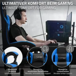 Massage Gaming Stuhl Schwarz/Blau aus PU-Leder ML-Design-ECD Germany