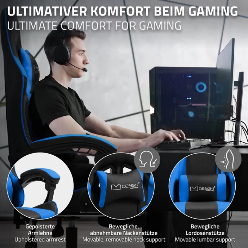 Massage Gaming Stuhl Schwarz/Blau aus PU-Leder ML-Design-ECD Germany