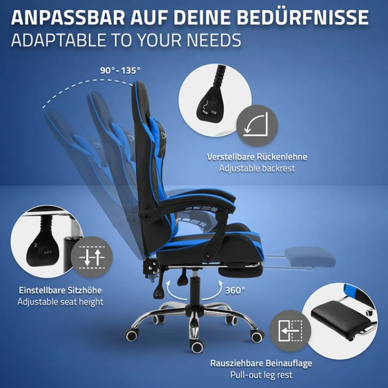 Massage Gaming Stuhl Schwarz/Blau aus PU-Leder ML-Design-ECD Germany