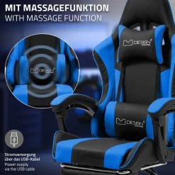 Massage Gaming Stuhl Schwarz/Blau aus PU-Leder ML-Design-ECD Germany