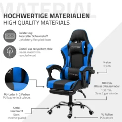 Massage Gaming Stuhl Schwarz/Blau aus PU-Leder ML-Design-ECD Germany