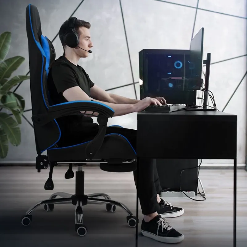 Massage Gaming Stuhl Schwarz/Blau aus PU-Leder ML-Design-ECD Germany