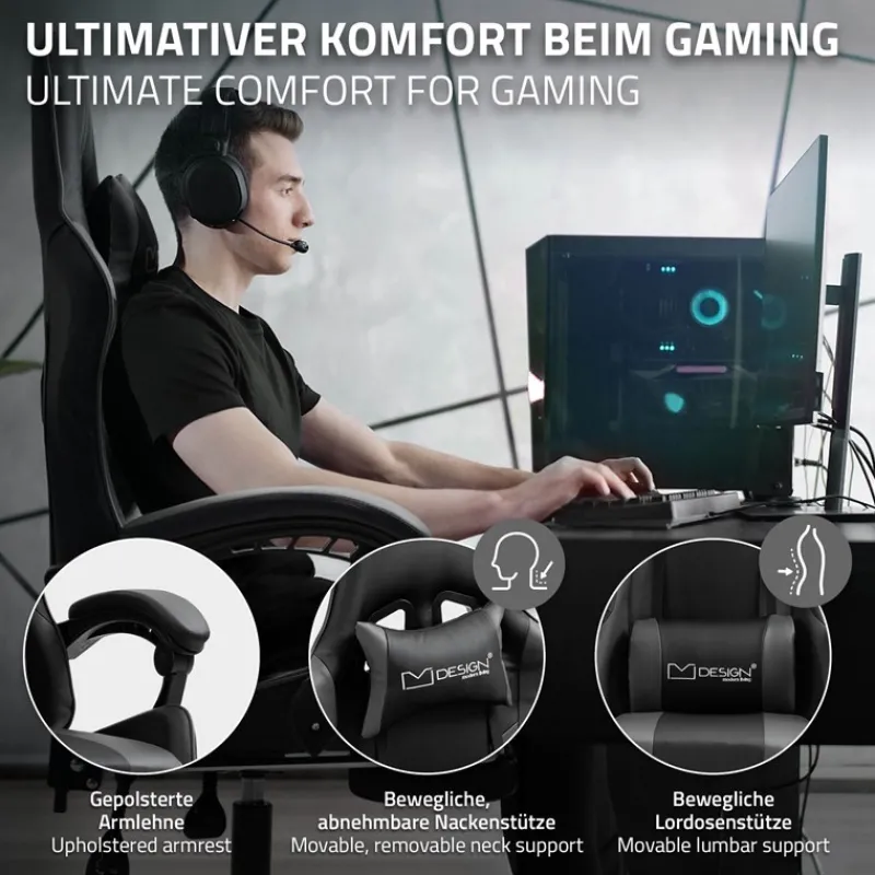 Massage Gaming Stuhl Schwarz/Grau aus PU-Leder ML-Design-ECD Germany Online