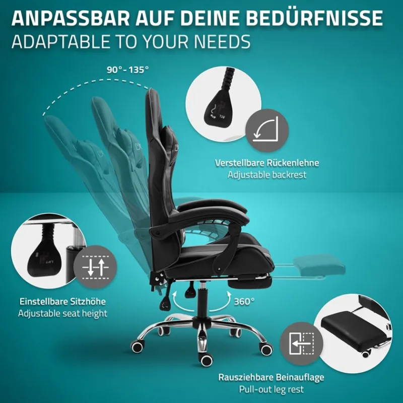 Massage Gaming Stuhl Schwarz/Grau aus PU-Leder ML-Design-ECD Germany Online