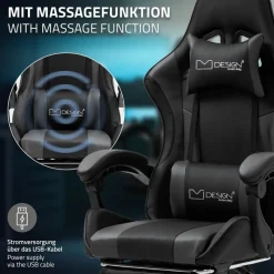 Massage Gaming Stuhl Schwarz/Grau aus PU-Leder ML-Design-ECD Germany Online