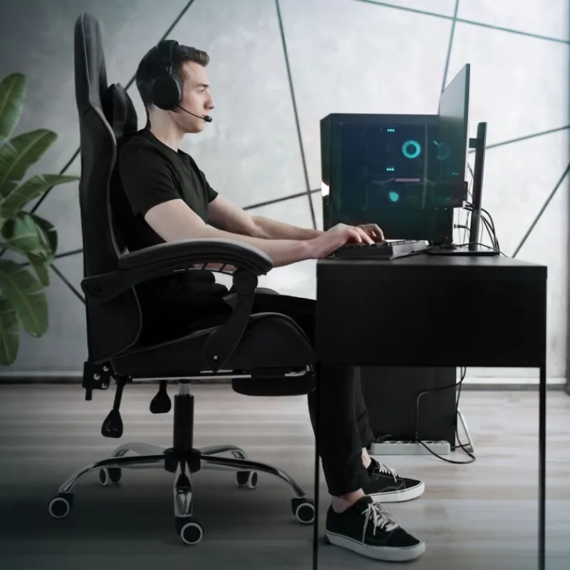 Massage Gaming Stuhl Schwarz/Grau aus PU-Leder ML-Design-ECD Germany Online