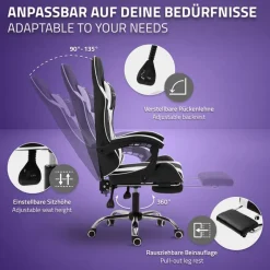 Massage Gaming Stuhl Schwarz/Weiß aus PU-Leder ML-Design-ECD Germany Best