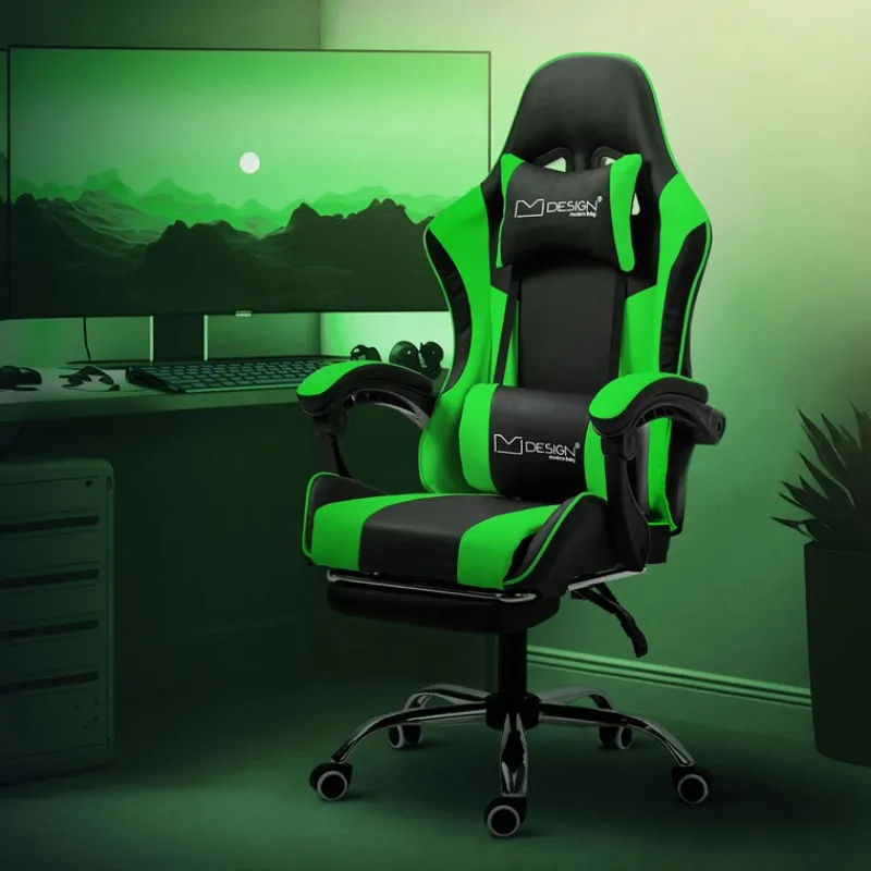 Massage Gaming Stuhl Schwarz/Grün aus PU-Leder ML-Design-ECD Germany