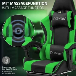 Massage Gaming Stuhl Schwarz/Grün aus PU-Leder ML-Design-ECD Germany