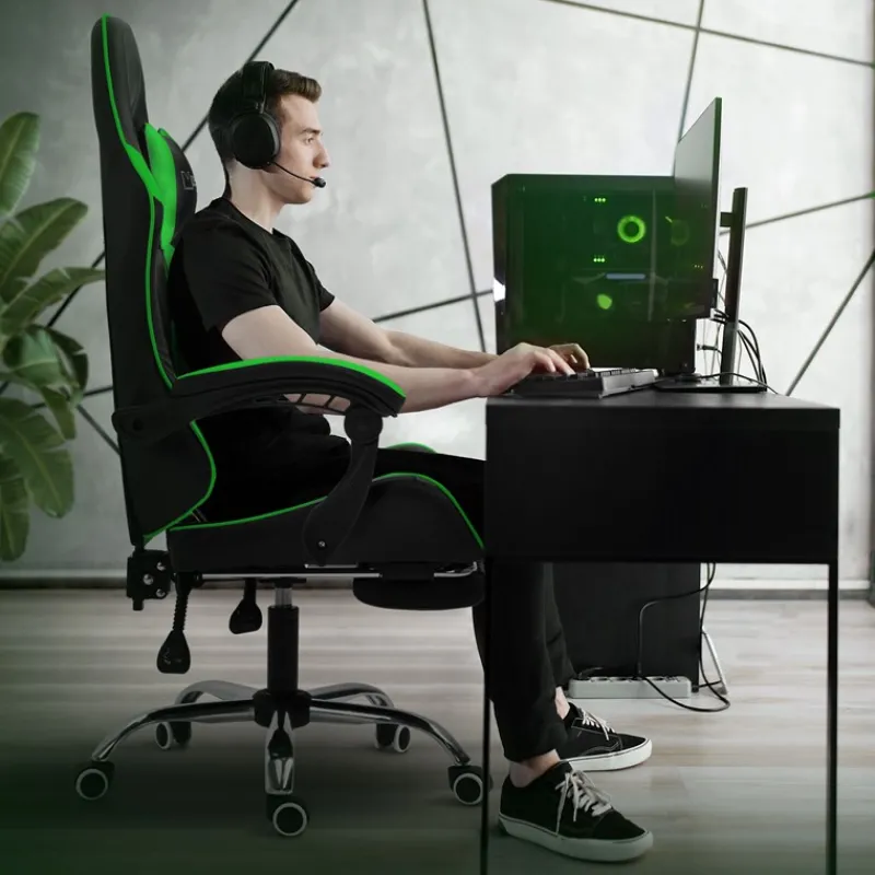 Massage Gaming Stuhl Schwarz/Grün aus PU-Leder ML-Design-ECD Germany