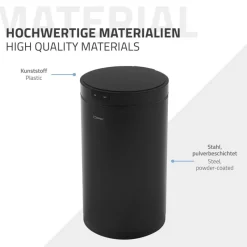 Mülleimer mit Sensor 30L rund aus Stahl Schwarz matt Automatisches Öffnen & Schließen ML-Design-ECD Germany Hot