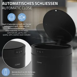 Mülleimer mit Sensor 40L rund aus Stahl Schwarz matt Automatisches Öffnen & Schließen ML-Design-ECD Germany Sale