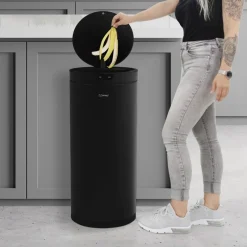 Mülleimer mit Sensor 40L rund aus Stahl Schwarz matt Automatisches Öffnen & Schließen ML-Design-ECD Germany Sale