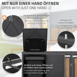 Mülltonnenbox 3er bis 240 Liter 196x80x120 cm aus Stahl in EAnthrazit-Holzoptik ML-Design-ECD Germany New