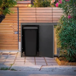 Mülltonnenbox 3er bis 240 Liter 196x80x120 cm aus Stahl in EAnthrazit-Holzoptik ML-Design-ECD Germany New