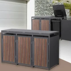 Mülltonnenbox 3er bis 240 Liter 196x80x120 cm aus Stahl in Anthrazit-Eiche dunkel ML-Design-ECD Germany Online