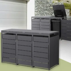 Mülltonnenbox 3er bis 240 Liter 196x80x124 cm aus Stahl in Anthrazit ML-Design-ECD Germany Hot