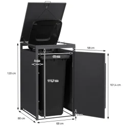 Mülltonnenbox 1er bis 240 Liter 68x80x120 cm aus Stahl in Anthrazit-Holzoptik ML-Design-ECD Germany Discount